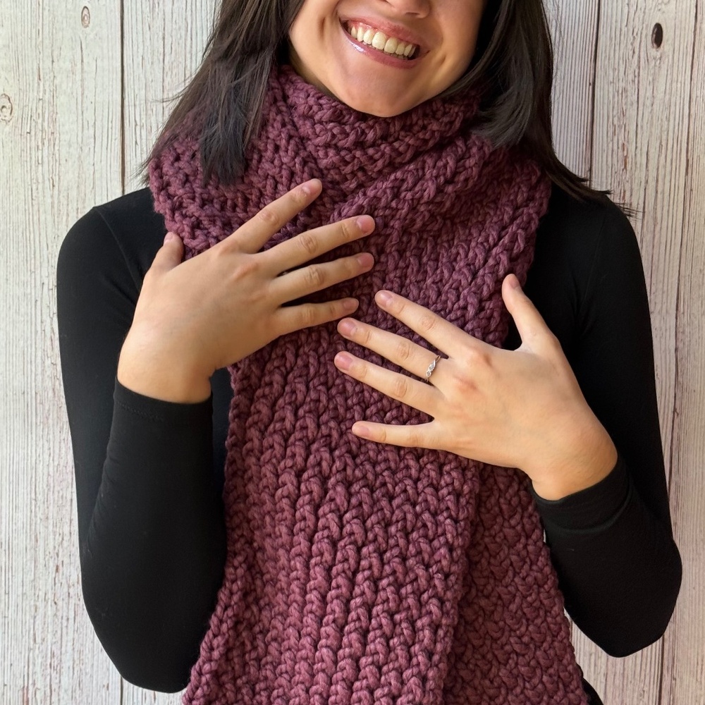 Purple Knit Chunky Long Scarf Wool Blend